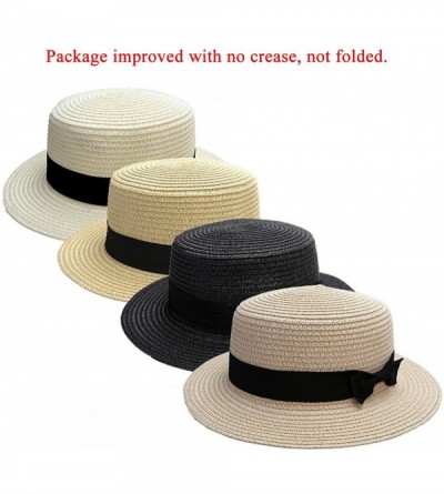 Sun Hats Women Bowknot Straw Hat Summer Fedoras Boater Sun Hat - Black - C312GMUG2OL $10.70