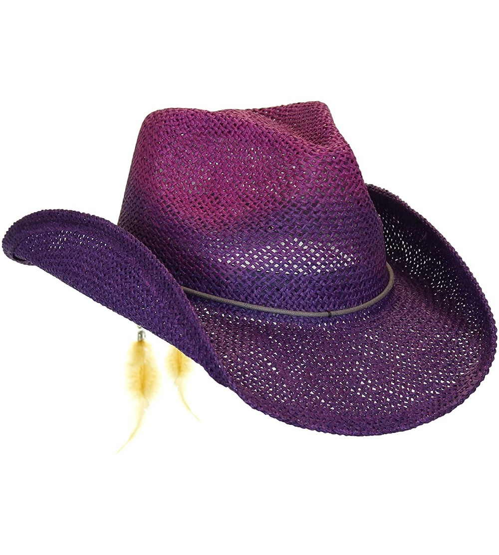 Cowboy Hats Women's Toyo Straw Summer Cowboy Hat w/Shapeable Brim - Purple - C412CMTZ6ST $39.92