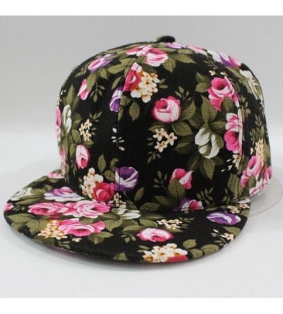 Baseball Caps Rose Flower Hip-Hop Baseball Cap Flat Snapback Hat - Black - CD12HQHO377 $7.15
