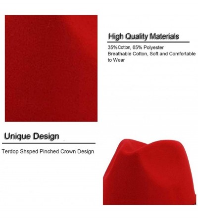 Fedoras Men & Women's Classic Wide Brim Felt Fedora Panama Hat with Belt Buckle - Red - CF18W0DTOLX $10.77