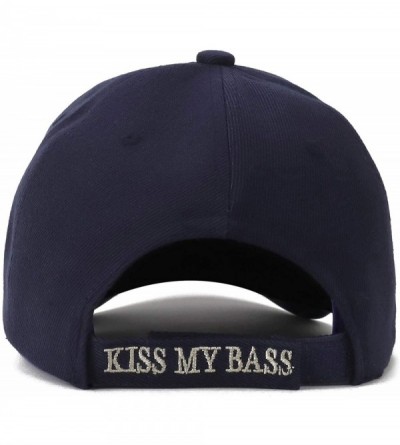 Baseball Caps Kiss My Bass Fish Embroidered Adjustable Baseball Cap - Navy - CF18H0NU776 $13.12