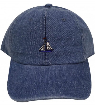 Baseball Caps Boat Small Embroidered Cotton Baseball Cap - Denim - CO185CGNL95 $12.70