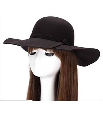 Sun Hats Vintage Women Ladies Wide Brim Floppy Warm Wool Blend Felt Hat Trilby Bowler Cap - Black - CC120AAUL7L $21.09