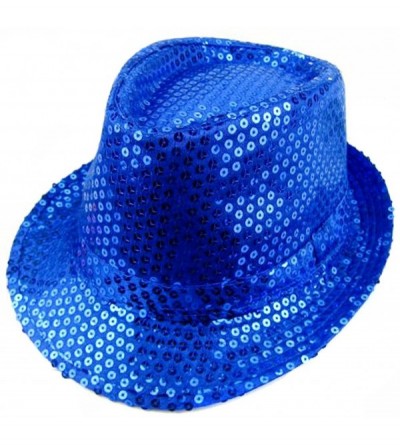 Fedoras Women Girl Fedora Trilby Homburg Stetson Short Brim Sequin Glitter Hat Metallic - Blue - CT12NU72OJB $14.24