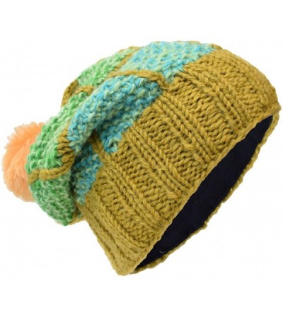Skullies & Beanies Woolen Patch Knitted Fleece Lined Multicoloured Beanie Hats J - C412O9SYRFR $64.53