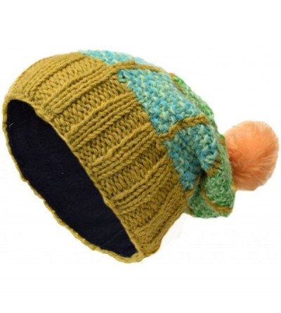 Skullies & Beanies Woolen Patch Knitted Fleece Lined Multicoloured Beanie Hats J - C412O9SYRFR $34.86