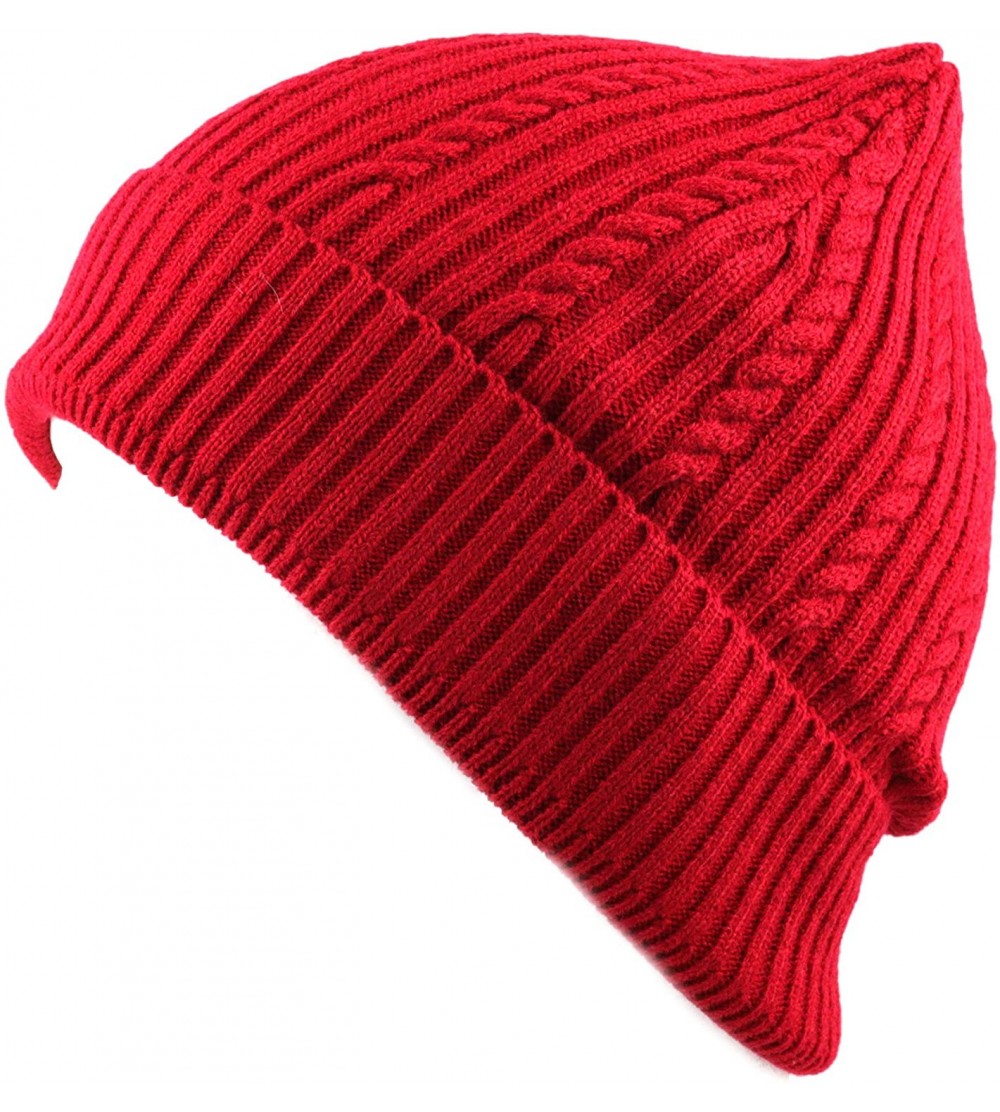 Skullies & Beanies Twisted Cable Classic Winter Beanie Hat - Red - C5126Z8TFRV $8.07