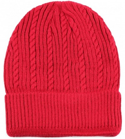 Skullies & Beanies Twisted Cable Classic Winter Beanie Hat - Red - C5126Z8TFRV $8.07