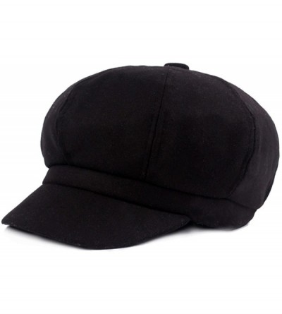 Newsboy Caps Womens Woolen Elastic Octagonal Ivy Newsboy Cabbie Gatsby Painter Hat Cap - Black - CA188KQ5SSQ $9.84