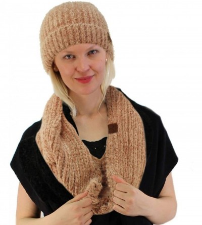 Skullies & Beanies Set Soft Chenille Chunky Knit Stretchy Beanie w Scarf Infinity Loop Hat - Rose - CK18KH29L2M $16.25