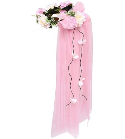 Headbands Bridal Veils Wedding Party Flower Headband Crown Floral Hairband Hair Wreath - Pink - CW188KMTAY7 $9.59