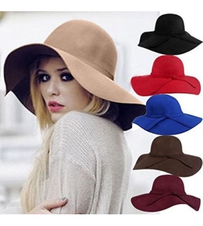 Sun Hats Vintage Women Ladies Wide Brim Floppy Warm Wool Blend Felt Hat Trilby Bowler Cap - Black - CC120AAUL7L $10.80