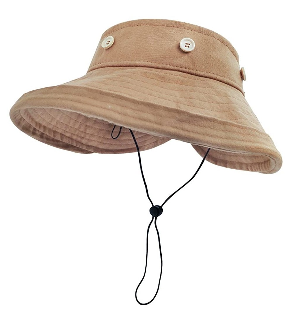 Sun Hats Removable Top Sun Visor Hat-Womens UV Protection Wide Brim Cap Beach Hat - Khaki (Removable Top Design) - C118DNWAI6...
