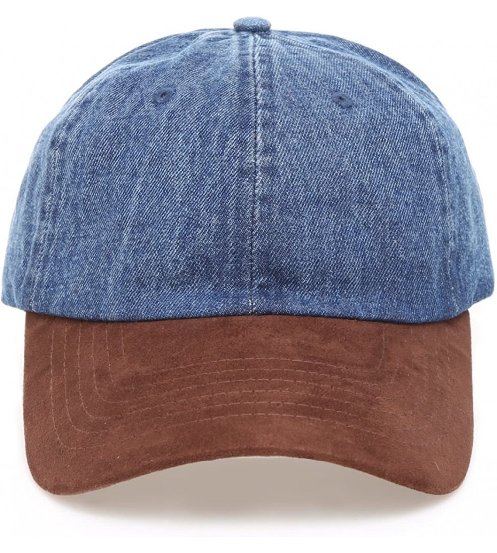 Baseball Caps Casual 100% Cotton Denim Baseball Cap Hat with Adjustable Strap. - Suede Brim-dark Blue - CA18C2L488U $13.05