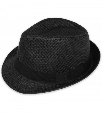 Fedoras Women/Men Straw Fedora Hat - Black - CV12EBP0EN9 $13.82