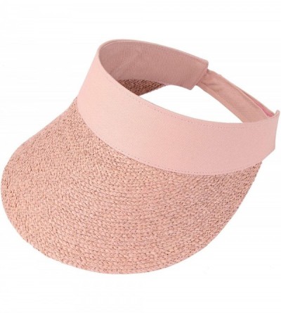 Visors Women's Summer Straw Sun Visor Beach Straw Sun Hats Wide Brim UPF 50+ - Pink - C118RO3UGW5 $25.58