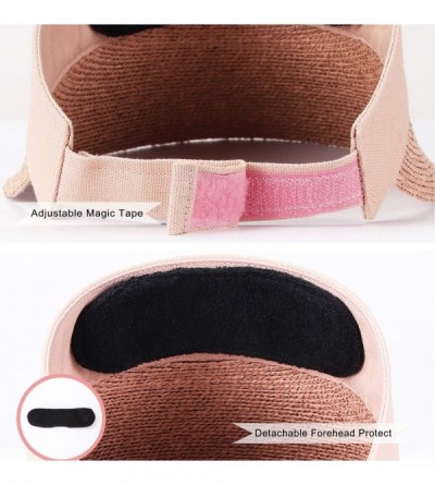 Visors Women's Summer Straw Sun Visor Beach Straw Sun Hats Wide Brim UPF 50+ - Pink - C118RO3UGW5 $25.58