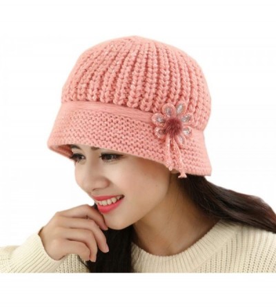 Skullies & Beanies Fashion Womens Flower Knit Crochet Beanie Hat Winter Warm Cap Beret (Pink) - Pink - CR18KOALTK6 $7.56