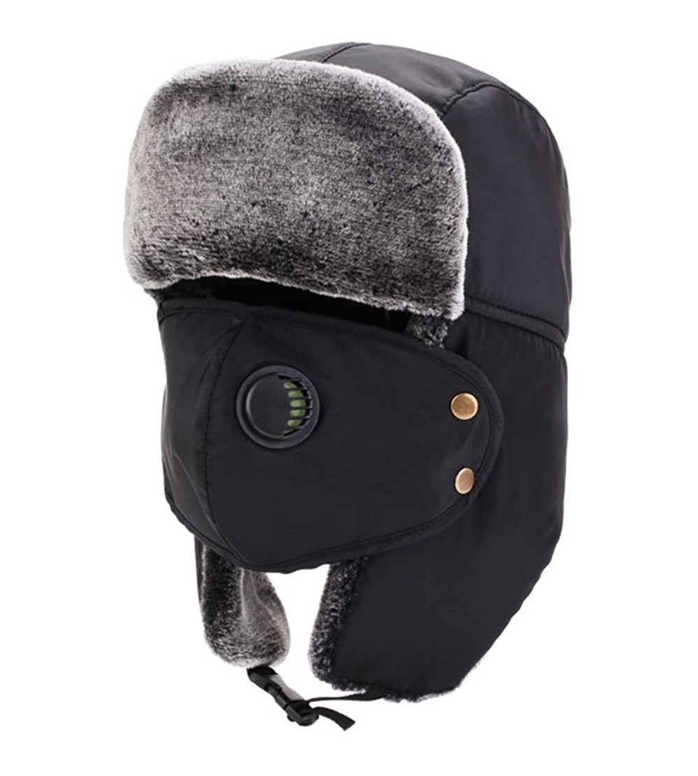 Bomber Hats Winter Warm Trapper Hat with Windproof Mask Winter Ear Flap Hat for Men Women - Z-black - CC192M49YLY $17.59