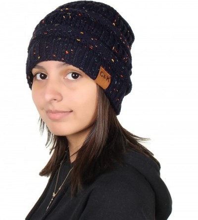 Skullies & Beanies Knit Beanie Trendy Warm Chunky Thick Soft Warm Winter Hat Beanie Skully - Confetti Navy - CT189LL3UIU $11.13
