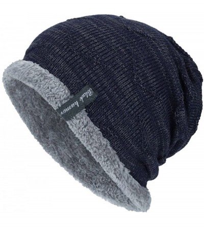 Skullies & Beanies Men Women Stretch Slouchy Beanie Hats Winter Warm Knit Skull Fleece Ski Cap - Navy - CG18HWOKD6D $8.55