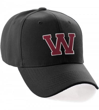 Baseball Caps Classic Baseball Hat Custom A to Z Initial Team Letter- Black Cap White Red - Letter W - C318IDT0MMK $11.27