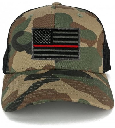 Baseball Caps US American Flag Embroidered Iron on Patch Adjustable Camo Trucker Cap - WWB - Red Line Patch - CK12N60VP5Q $15.54