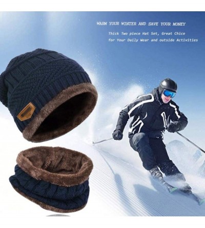Skullies & Beanies 2-Pieces Winter Beanie Hat Scarf Set Warm Knit Hat Thick Fleece Lined Skull Cap for Men Women - Blue - CP1...
