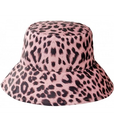 Sun Hats Womens Leopard Printed Cotton Bucket Hat Summer Beach Sun Hats - Pink - CT18R8H6O7X $18.90