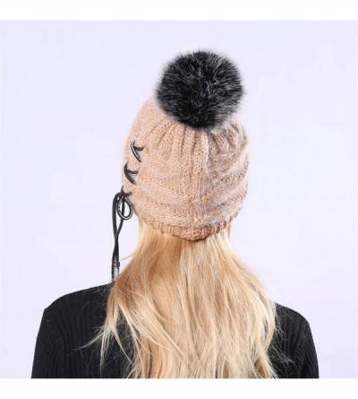Skullies & Beanies Womens Winter Warm Caps Acrylic Knitted Woolen Long Fur Lined Long Fur - Khaki - CL18LX2L670 $19.98
