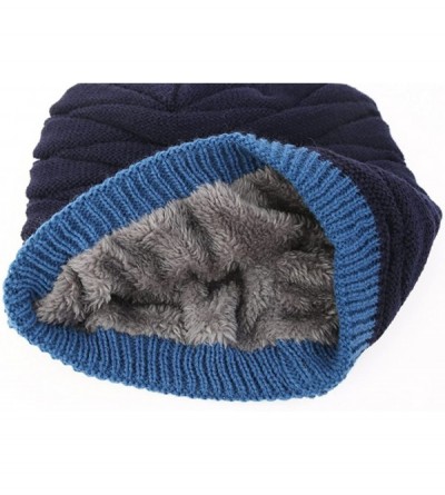 Skullies & Beanies Men's Knit Thicken and Fleece Lining Beanie Hat Winter Slouchy Warm Cap - Navy - CY12NRRR8HM $9.03