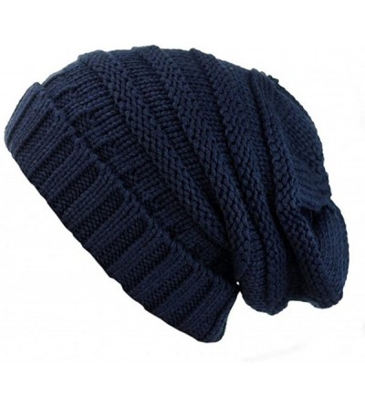 Skullies & Beanies Winter Chunky Soft Stretch Cable Knit Slouch Beanie Skully Ski Hat/Cap - Blue - C6128URRI8X $12.62