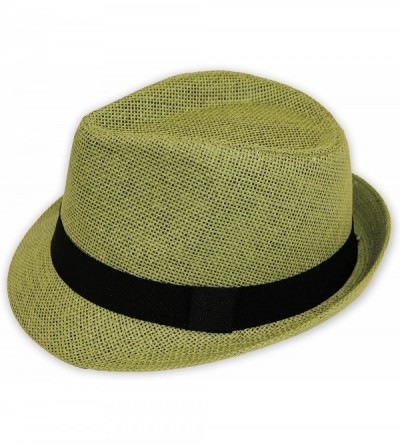 Fedoras Women/Men Straw Fedora Hat - Olive - CL12EBP0IRV $17.83