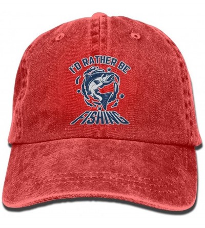 Baseball Caps Unisex Washed I'd Rather Be Fishing Retro Denim Baseball Cap Adjustable Rapper Hat - Red - CZ18E3C5NEN $16.70