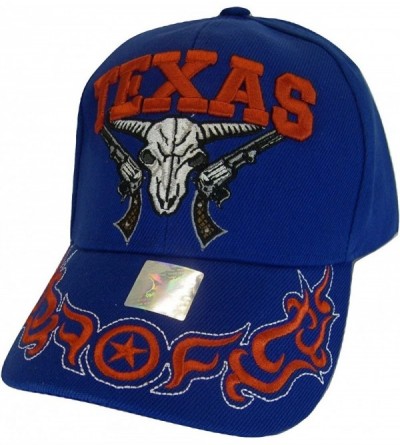 Baseball Caps Texas Skull Guns & Flames Men's Adjustable Baseball Cap - Royal - CP180LQ2MCN $14.60
