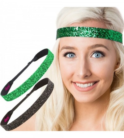 Headbands Adjustable NO Slip Wide Bling Glitter Headbands for Women Girls & Teens Black Duo Pack - Black & Emerald Green - CY...