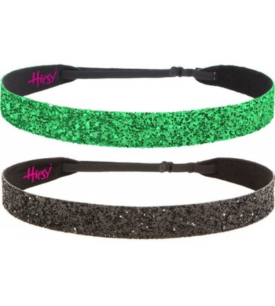 Headbands Adjustable NO Slip Wide Bling Glitter Headbands for Women Girls & Teens Black Duo Pack - Black & Emerald Green - CY...