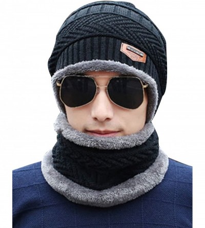 Cold Weather Headbands Women's and Men's Winter Velvet Thick Knitted Cap With Bib Outdoor Warm Two-piece Suit - Men's Black -...