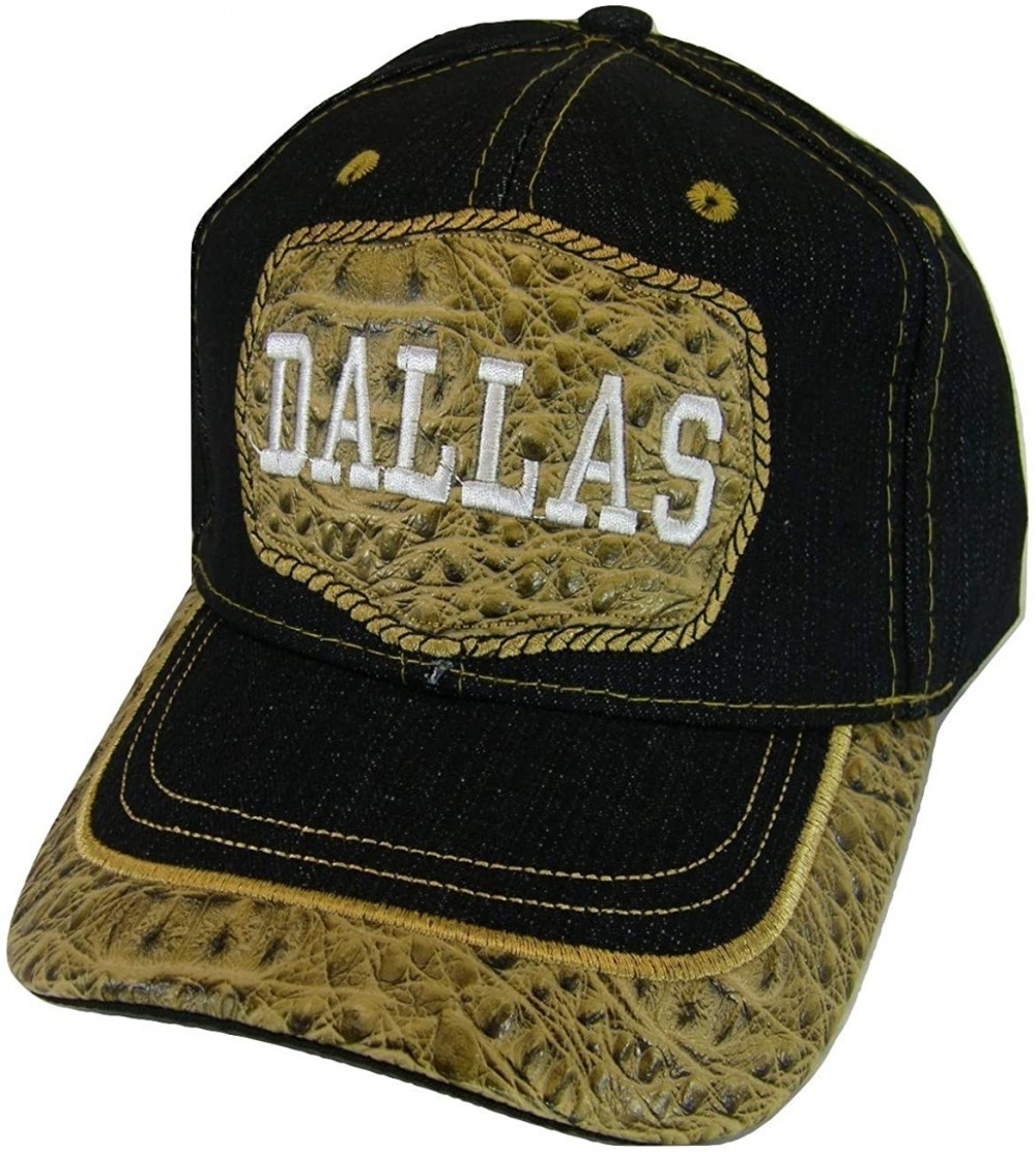 Baseball Caps Dallas Adult Size Patch Style Black Denim Adjustable Baseball Cap - Brown - CY18QRZ8ECZ $12.74