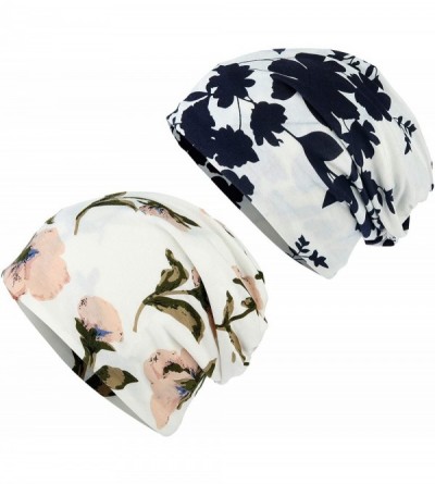 Skullies & Beanies Flower Printed Beanie Women Turban Headband Chemo Cap - 2 Pack Set 3 - CL18SYTTKAT $12.88