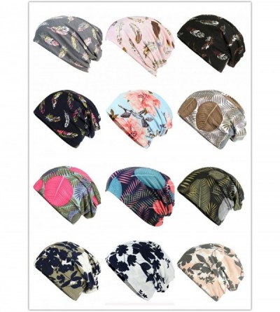 Skullies & Beanies Flower Printed Beanie Women Turban Headband Chemo Cap - 2 Pack Set 3 - CL18SYTTKAT $12.88