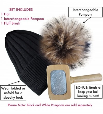 Skullies & Beanies Winter Hat Beanie with Real Fur Pom Pom Decorations. - Black Hat - C1182ZKHDQ9 $12.10