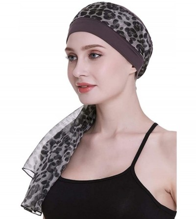 Berets Elegant Chemo Cap With Silky Scarfs For Cancer Women Hair Loss Sleep Beanie - Grey - CR18LXA402N $14.27