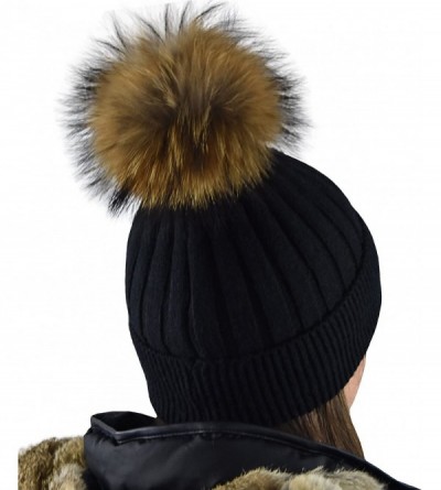 Skullies & Beanies Winter Hat Beanie with Real Fur Pom Pom Decorations. - Black Hat - C1182ZKHDQ9 $12.10