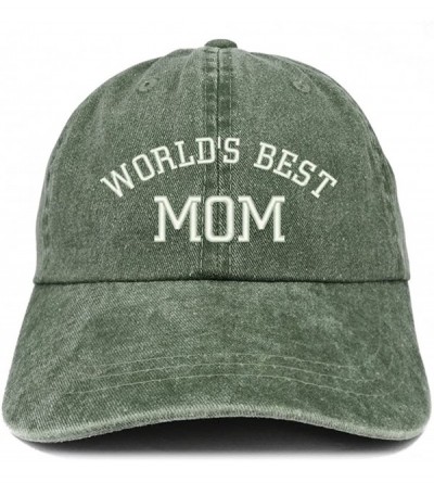 Baseball Caps World's Best Mom Embroidered Pigment Dyed Low Profile Cotton Cap - Dark Green - CQ18CTUUSL0 $20.26