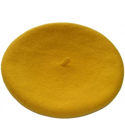 Berets Women's Girls Solid Color Hat French Wool Beret - Yellow - C911YNFAI5V $9.42