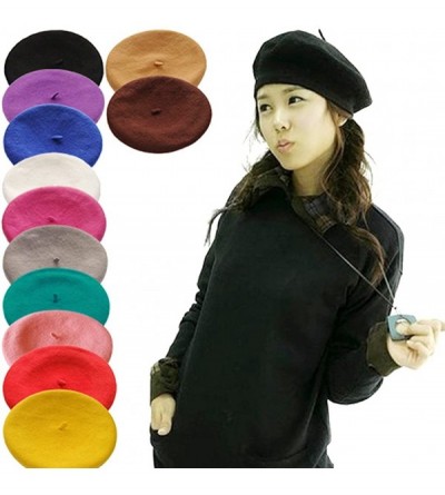 Berets Women's Girls Solid Color Hat French Wool Beret - Yellow - C911YNFAI5V $9.42