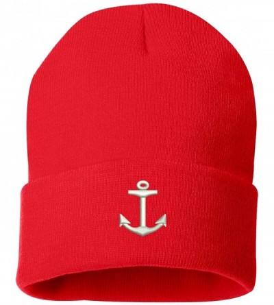 Skullies & Beanies Anchor Embroidered Beanie Cuffed Cap - Unisex Skullies Winter Hats - Red - CR18LGTCXI7 $13.75