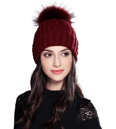 Skullies & Beanies Women Fashion Warm Winter Knitted Beanie Fur Ball Pom Hat Crochet Ski Cap - Red - C718KWU5MRC $14.08