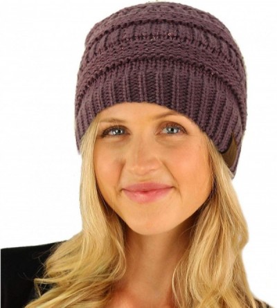 Skullies & Beanies Winter Trendy Soft Cable Knit Stretchy Warm Ribbed Beanie Skully Ski Hat Cap - Sequins Violet - CT18I248TY...